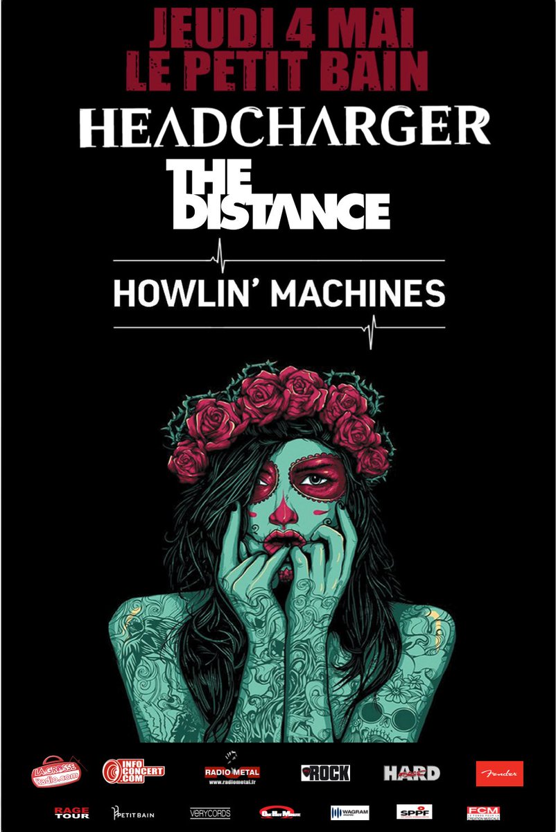 TheDistanceOff's tweet photo. Poster / Jeudi 4 Mai / @lepetitbain avec @HEADCHARGER et #howlinmachines . #billet : https://t.co/CLN2kVenxP  #concert #rock #metal #art https://t.co/TSPx7ZOikG