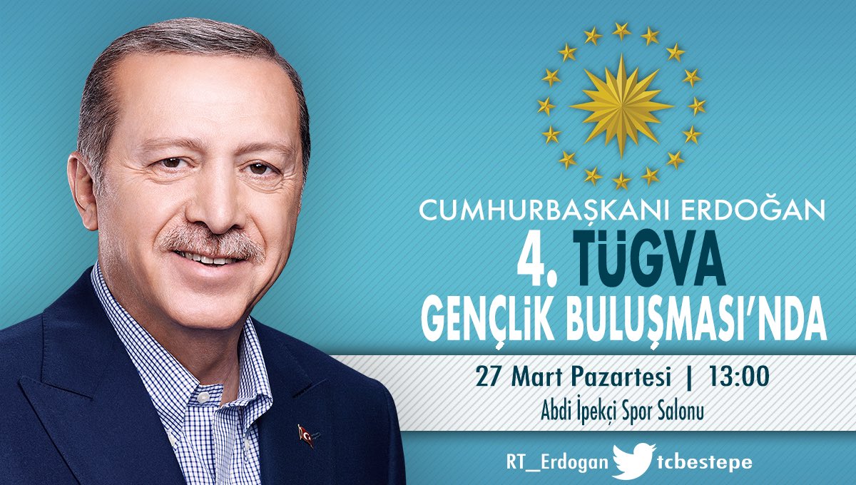 tcbestepe's tweet photo. Cumhurbaşkanı Erdoğan, 4. TÜGVA Gençlik Buluşması'na katılacak. Canlı yayında takip etmek için: @RT_Erdogan - @tcbestepe https://t.co/Ow8q650urQ