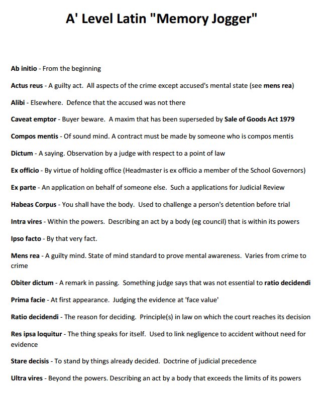 SocialismEvil's tweet photo. A Level Law Latin Crib sheet for revision.  It's a short and sweet "memory jogger".  Download PDF here: https://t.co/z5aqN3mBcu https://t.co/YbjObK2nhn