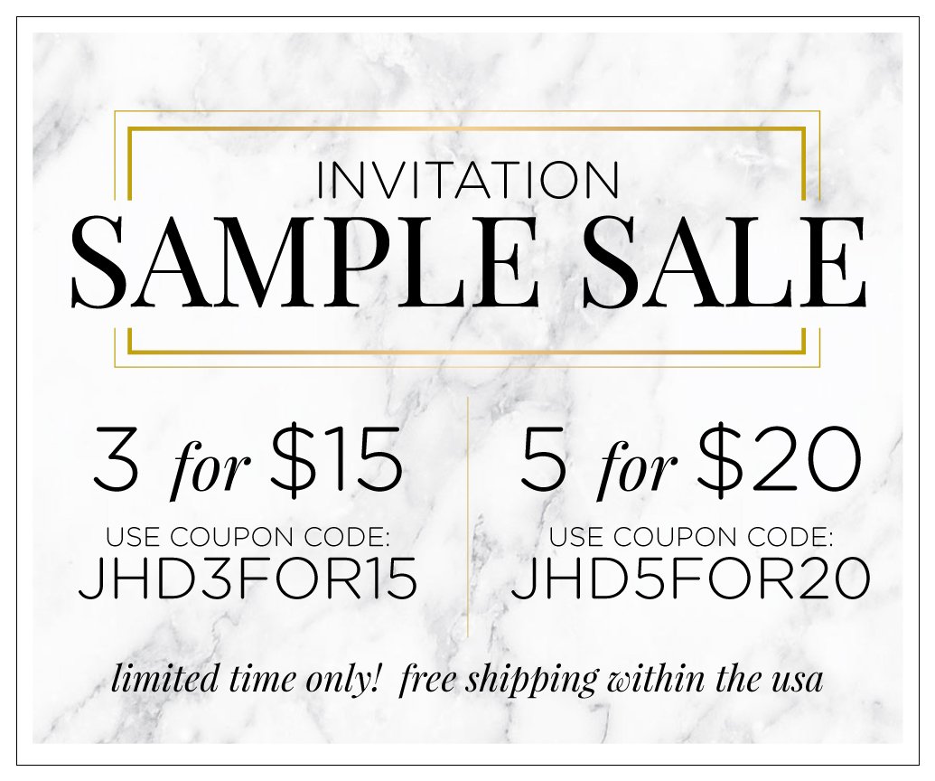 JHananDesign's tweet photo. Invitation Sample Sale! FREE SHIPPING for a limited time only! https://t.co/fAD6NEagMK https://t.co/aFkJ78mCBK