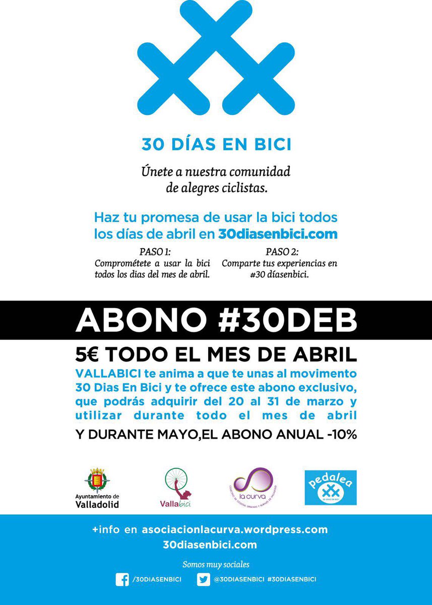 AyuntamientoVLL's tweet image. #Valladolid se suma al proyecto @30diasenbici que arrancará el #1Abril ¿Qué? ¿Te animas?
#30diasenbici #30deb 🚲 
owl.li/g6FR30ahC0i