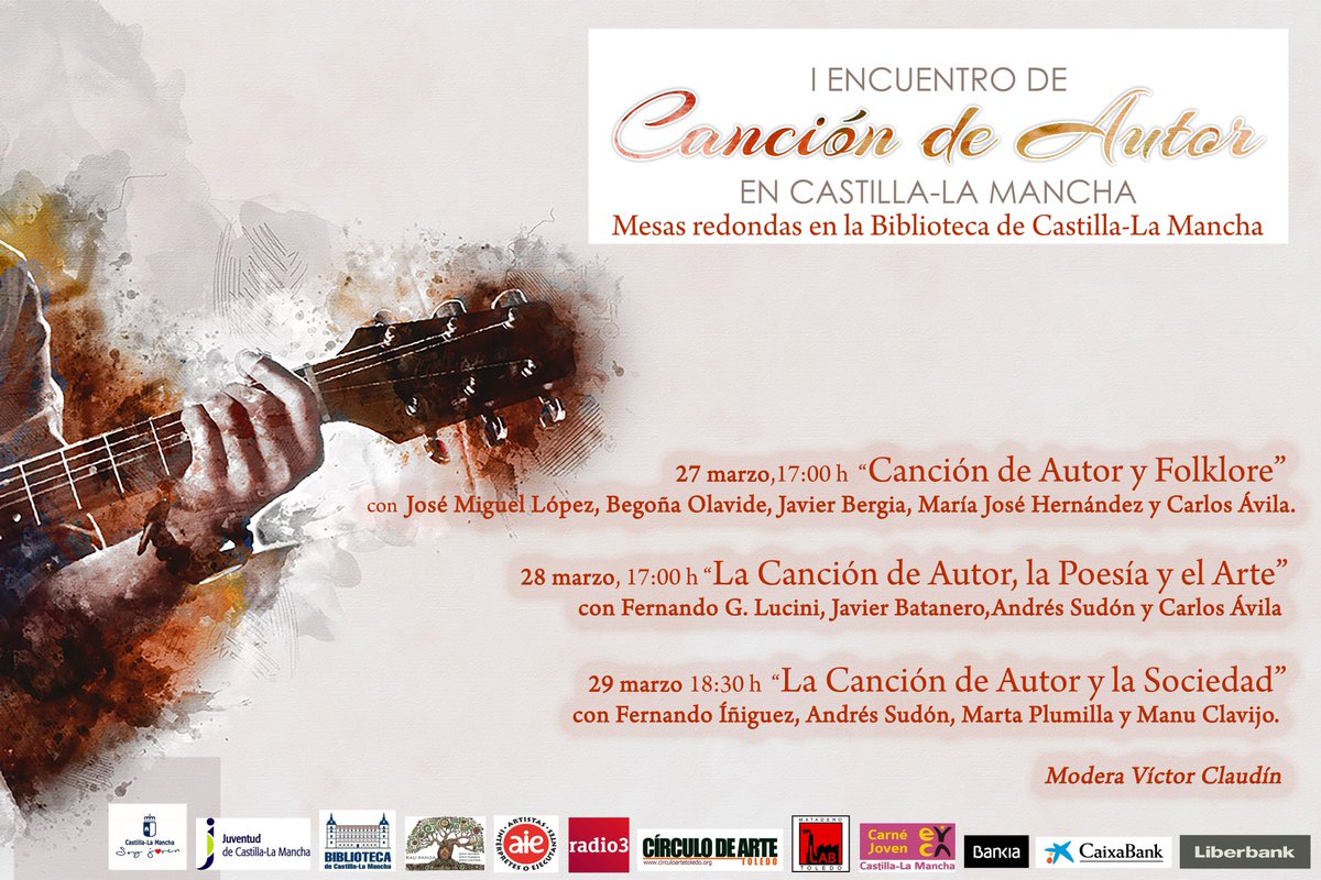 Mesa redonda en Toledo <a href="/biblioclm/">Biblioteca de Castilla-La Mancha</a> con José Miguel López, Begoña Olavide, Javier Bergia, María José Hernández, Carlos Ávila y Víctor Claudín