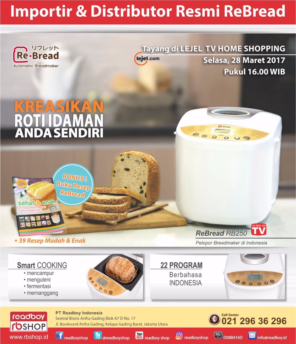 rbelectronicsid's tweet photo. Hai Bakers ! jangan lupa tonton besok Selasa 28 Maret 2017 pukul 16.00, Live Lejel TV Home Shopping, Elshinta #Rebread #RESEP #chef #Cooking https://t.co/BQ89WW1lY6