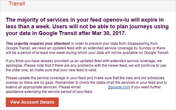 openOV's tweet photo. @petzlux are you really going to let @Mobiliteit_lu expire on @googlemaps @bingmaps &amp; @OpenDataLU without any help for reusers? /cc @fbausch https://t.co/0Xcj8n8pkl