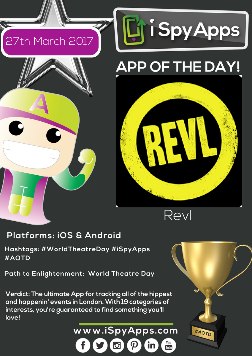 iSpyAppsFemale's tweet photo. Since it's #WorldTheatreDay, why not equip yourself with @REVL_world? Keep track of all #London events relevant to your interests! https://t.co/EwiNeu2NoB