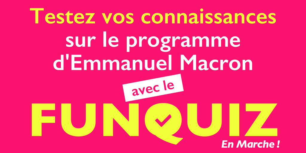 EnMarche6406's tweet photo. Vous êtes incollable sur le programme d'Emmanuel #Macron (ou pas) ?
Et bien prouvez-le (ou pas) !
https://t.co/raXdqEg5Ao 
#MacronFunQuiz https://t.co/3cBdnqEizE