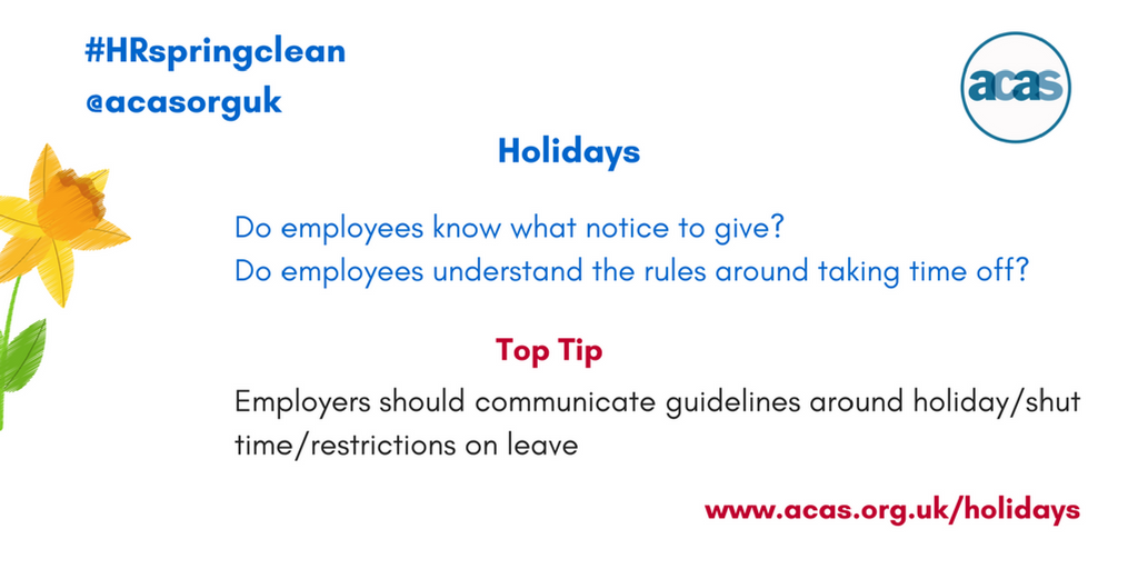 acasorguk's tweet photo. Do your employees understand how much notice they're required to give if they wish to take a holiday? https://t.co/FkQTf5CP4s #HRSpringClean https://t.co/59gzKEOCK3