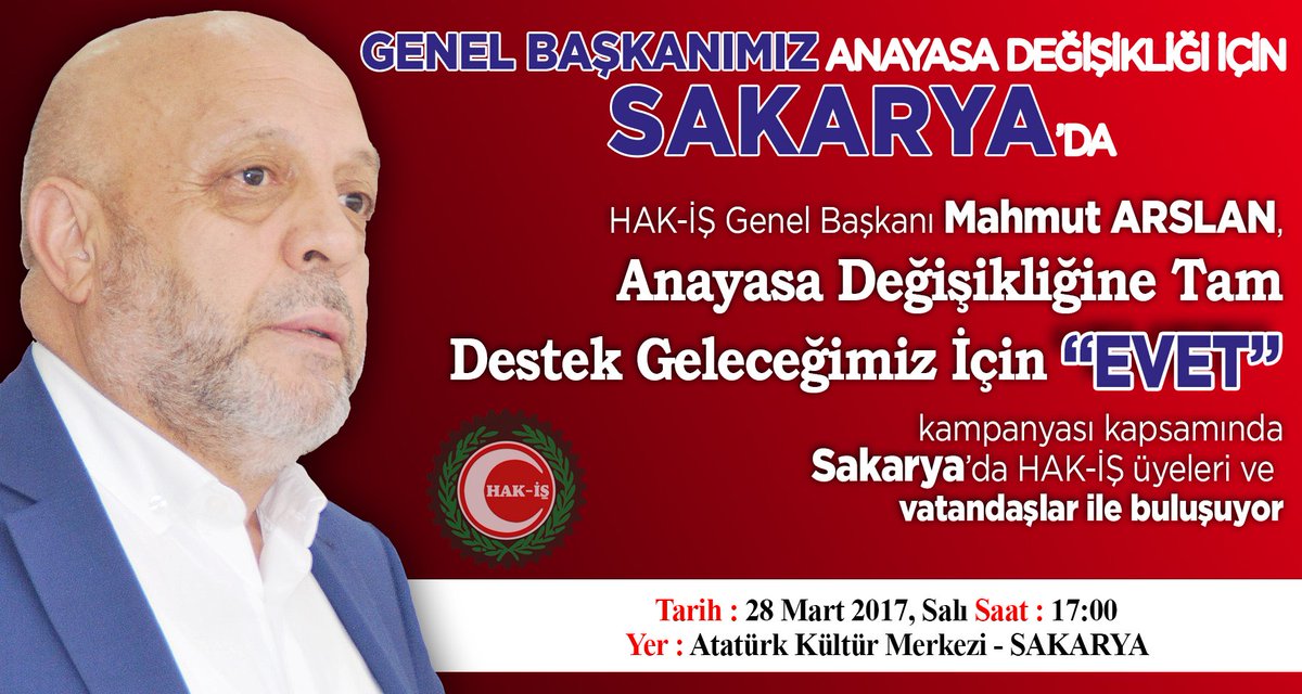 #Hizmetişsendikası #Hakiş Genel Başkanımız “Anayasa Değişikliğine Tam Destek, Geleceğimiz İçin Evet” için SAKARYA'da üyelerimizle buluşuyor