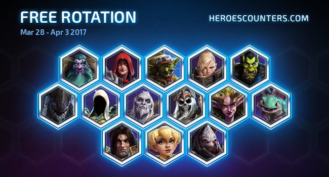 HeroesCounters's tweet photo. Free to play hero rotation from march 28th to april 3rd https://t.co/dX6IcOMRwf