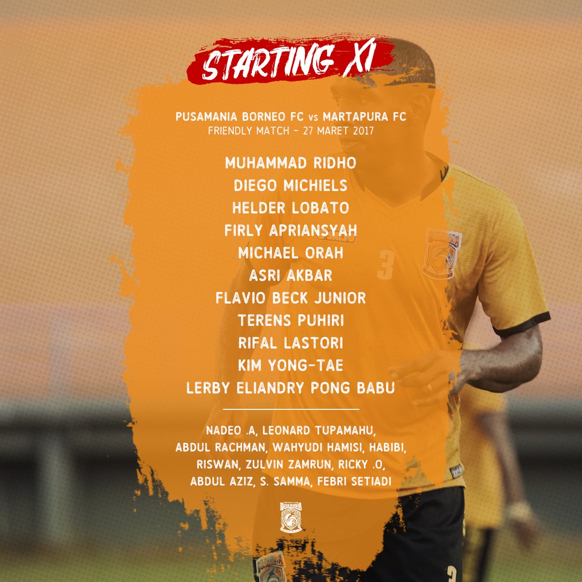 Starting XI Pusamania Borneo FC (vs Martapura FC). #JayalahPesutEtam