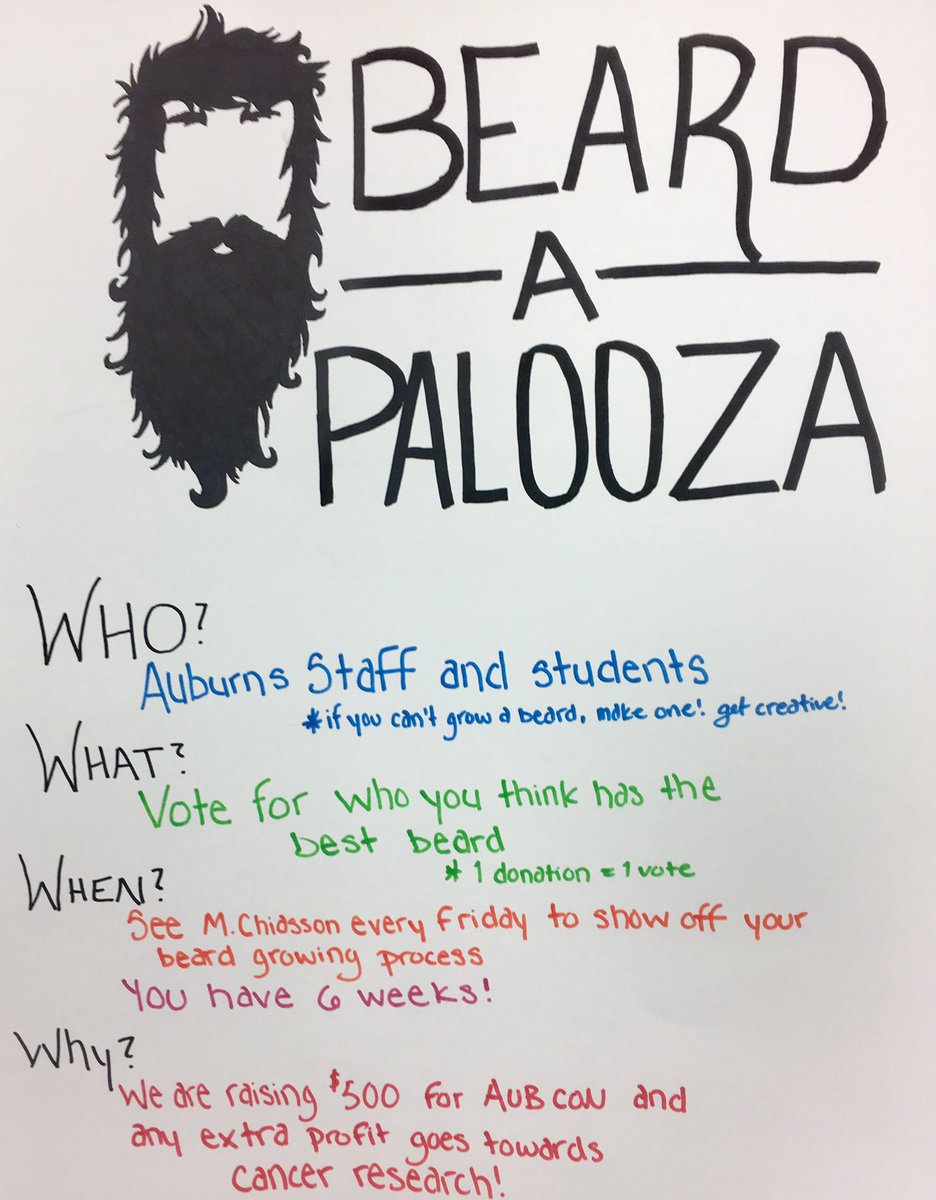 auburn_eagles's tweet photo. Hey Auburn! Meeting tomorrow in room 104 at lunch for all participants and whoever wants to get involved! #beardapalooza https://t.co/8Lj3r3X5gx