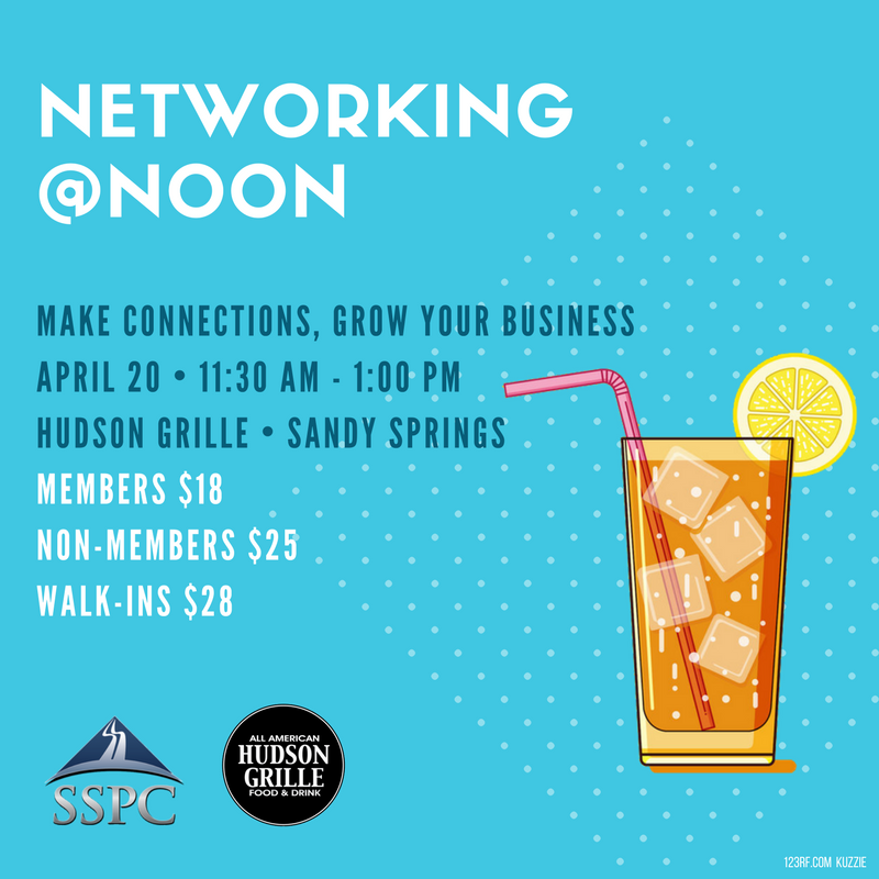 sspchamber's tweet photo. https://t.co/Q5aPotylwp Grow your business in Sandy Springs w/ #NetworkingAtNoon - make up to 30 contacts in 90 minutes! Next event 4/20! https://t.co/6eeKCzfLVT