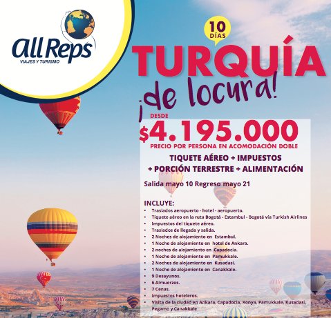 AllReps_'s tweet image. #OFERTA | 🇹🇷 🇹🇷 #TURQUÍA Estambul, Ankara, Capadocia, Konya, Pamukkale, Kusadasi, Pergamo, Canakkale #IMPERDIBLE  🇹🇷 bit.ly/2nnqYTw