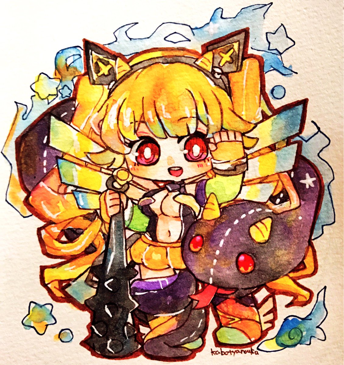 橙フクロウ 花騎士 フラワーナイトガール フラワーナイトガールイラスト Fkg深夜のお絵かき一本勝負 お題 エイプリルフール 嘘の日なので偽りの花言葉を持つホオズキちゃんだきぃ