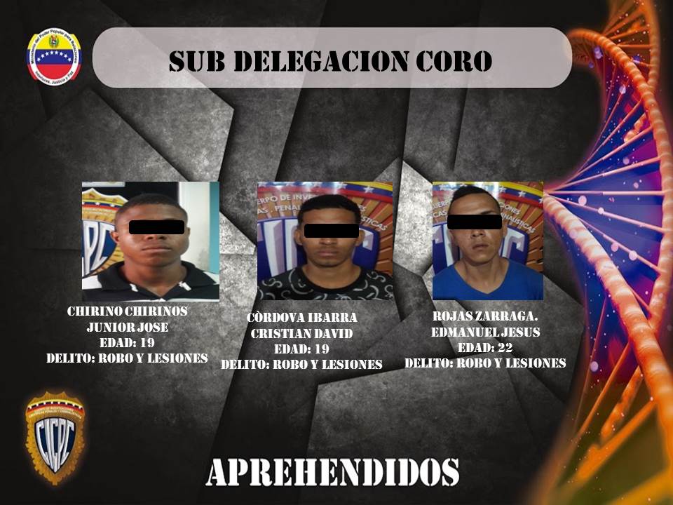 @sdcorocicpc CAPTURA SUJETOS POR DELITO DE ROBO Y LESIONES EN EL PARCELAMIENTO CRUZ VERDE DEL MUNICIPIO MIRANDA <a href="/cramirezCICPC/">Ramirez CICPC</a>  <a href="/cacsvzla/">Cesar Cardenas</a>