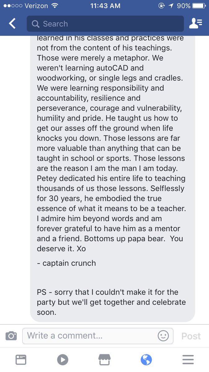 shellpeachro's tweet photo. If you want to know the kind of person my dad is &amp; the impact he had on people for the past 30 years of teaching/coaching, read this. https://t.co/rysXMqcunB