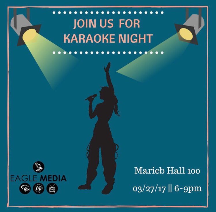 FGCUeagleradio's tweet photo. We are kicking off #EagleMediaWeek with an Open Mic/Karaoke night! Come to Marieb hall 100 @ 6pm to show off those vocals π©π€πΌ #FGCU https://t.co/liG65OQz6d