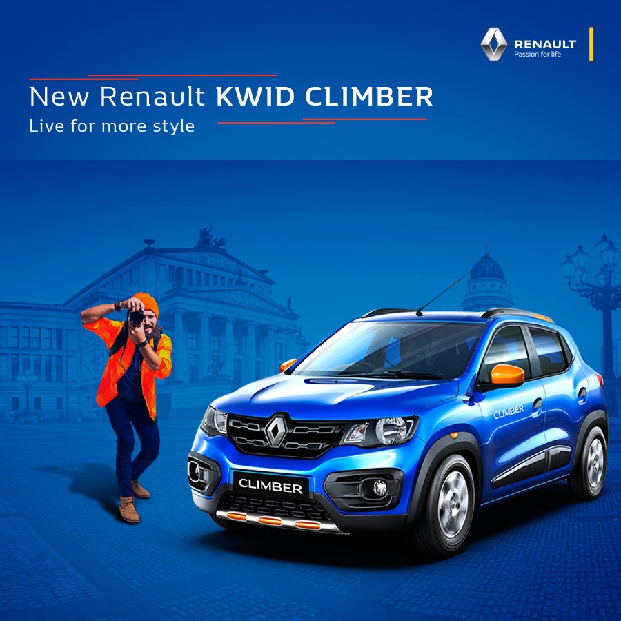 RenaultIndia's tweet photo. With an electric blue body and bright orange accents, the new Renault #KwidCLIMBER ensures that you arrive in style. https://t.co/DLYCKa1FIX https://t.co/wW83O7dTQH