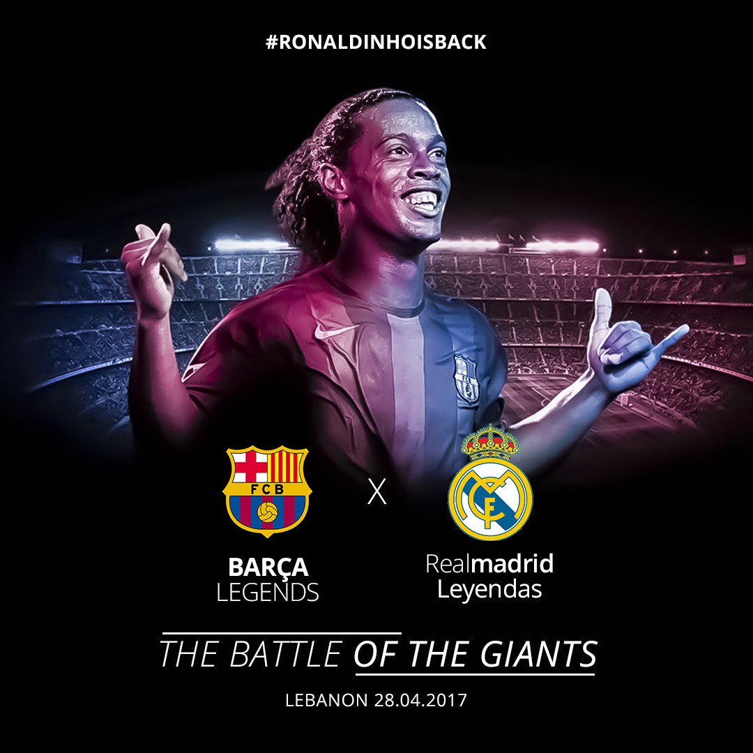 Aitor_CaBa98's tweet photo. Clásico de Leyendas, y el "#RonaldinhoIsBack", ANSIOSO DE VERLO!!!
THE BATTLE OF THE GIANTS (28-04-2017). https://t.co/N9475OUB1g