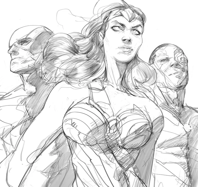 Justice League for today! yeezus this woman looks thugh #DailySketch 