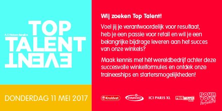 werken_aswatson's tweet photo. Op 11 mei is de tweede editie van het #toptalentevent! Ben jij recent afgestudeerd? Kijk op: https://t.co/z5tBB86e8E #aswatson https://t.co/8BcgFSBiS5