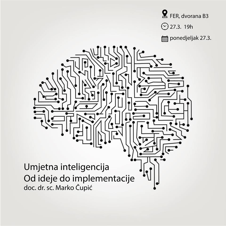 Dođite poslušati predavanje profesora Čupića danas u 19h u dvorani B3 na FER-u! #ebeczagreb #ArtificialIntelligence