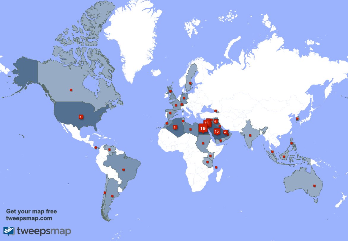 SajaHaj's tweet photo. My followers are in Egypt(19%), Saudi Arabia(15%)... Get your map too: https://t.co/zDZjPvS5eg https://t.co/T1Ib3szNbO