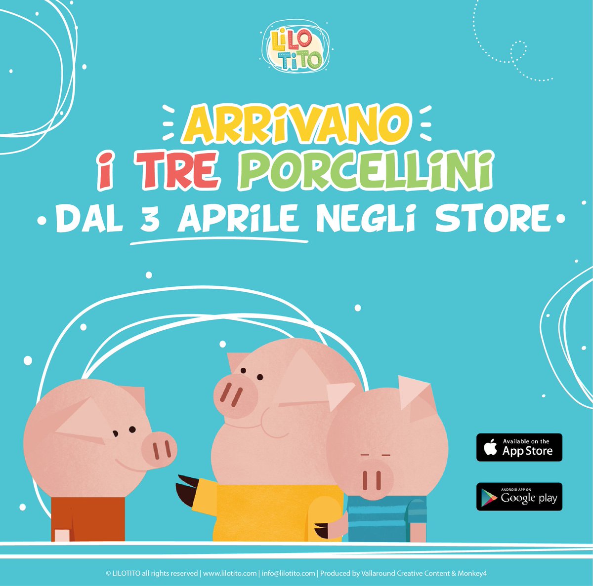 LiLoTiToStories's tweet photo. Da lunedì 3 Aprile "I 3 PORCELLINI" - disponibile su iTunes e GooglePlay! #lilotito #itunes #googleplay #kids #interactivebook #appforkids https://t.co/bDh7I5Zkrs