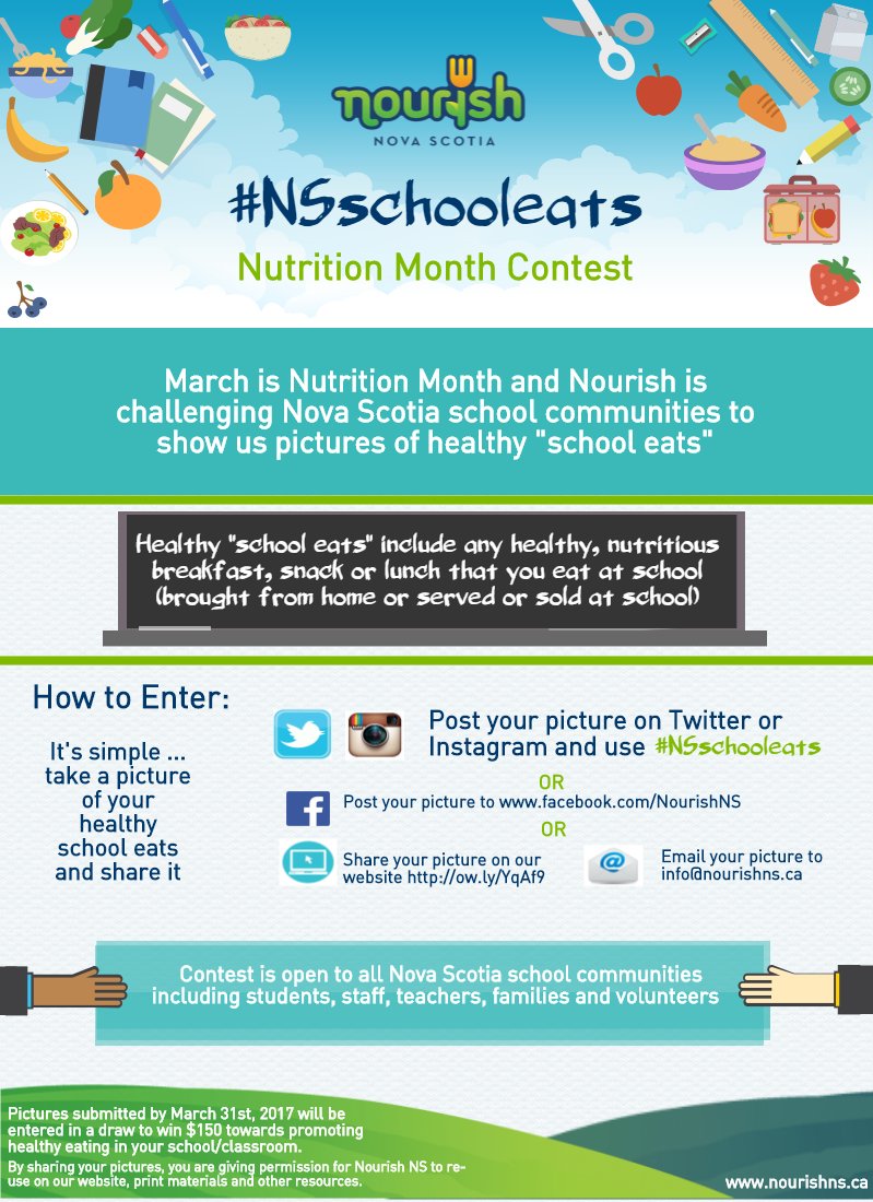NourishNS's tweet photo. Last week to enter to win $150 towards promoting healthy eating in your school https://t.co/6YCrnqTgeU #NSschooleats https://t.co/MbcgALJHLL