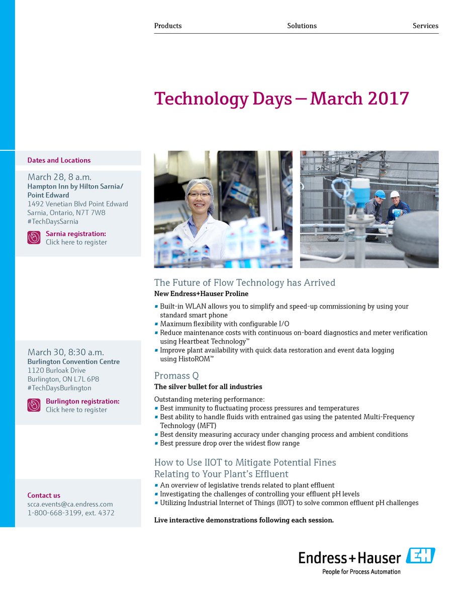 Endress_CA's tweet photo. LAST CHANCE to register for #TechDaysSarnia - TOMORROW - at the Hampton Inn by Hilton in #Sarnia, Ontario! https://t.co/R7x0z6ryLU https://t.co/AOPSfhP9lm