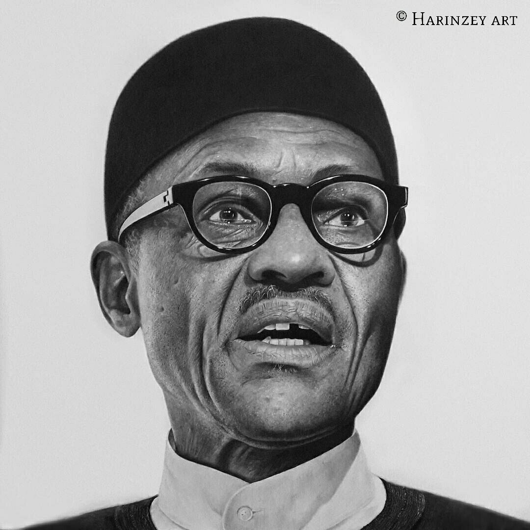 vunganyi's tweet photo. Hyper realistic Pencil drawing of President Buhari by Nigerian artist Arinze Stanley @Harinzeyart https://t.co/BxbUOxqs2u