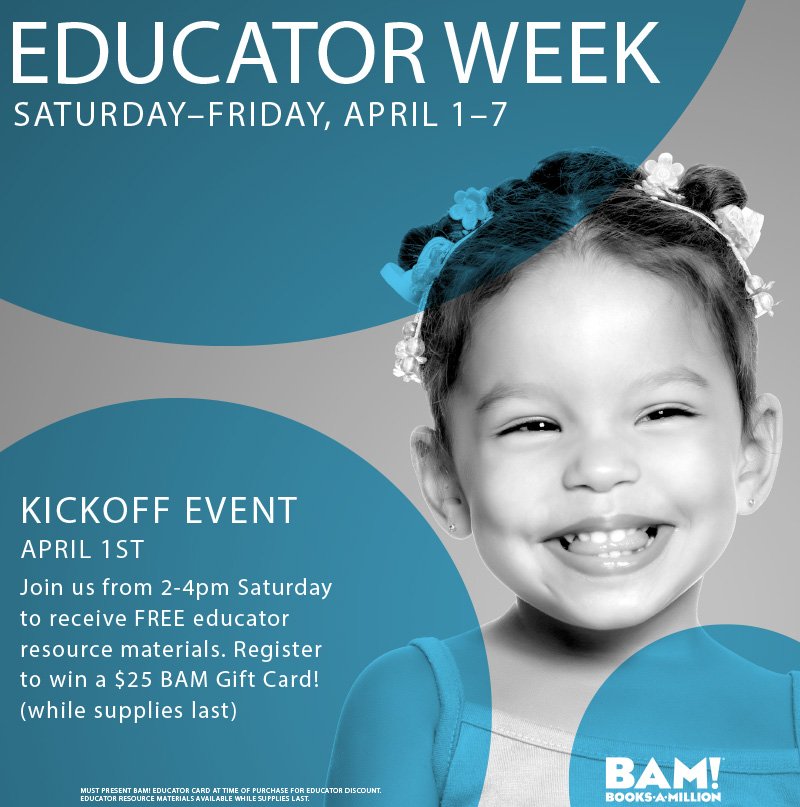 booksamillion's tweet photo. It's nearly #BAMEducatorWeek! PLUS, we're giving away amazing prize packs on our website exclusive to Educators : https://t.co/pgUupvntM1 https://t.co/Gx8xzBVxb3