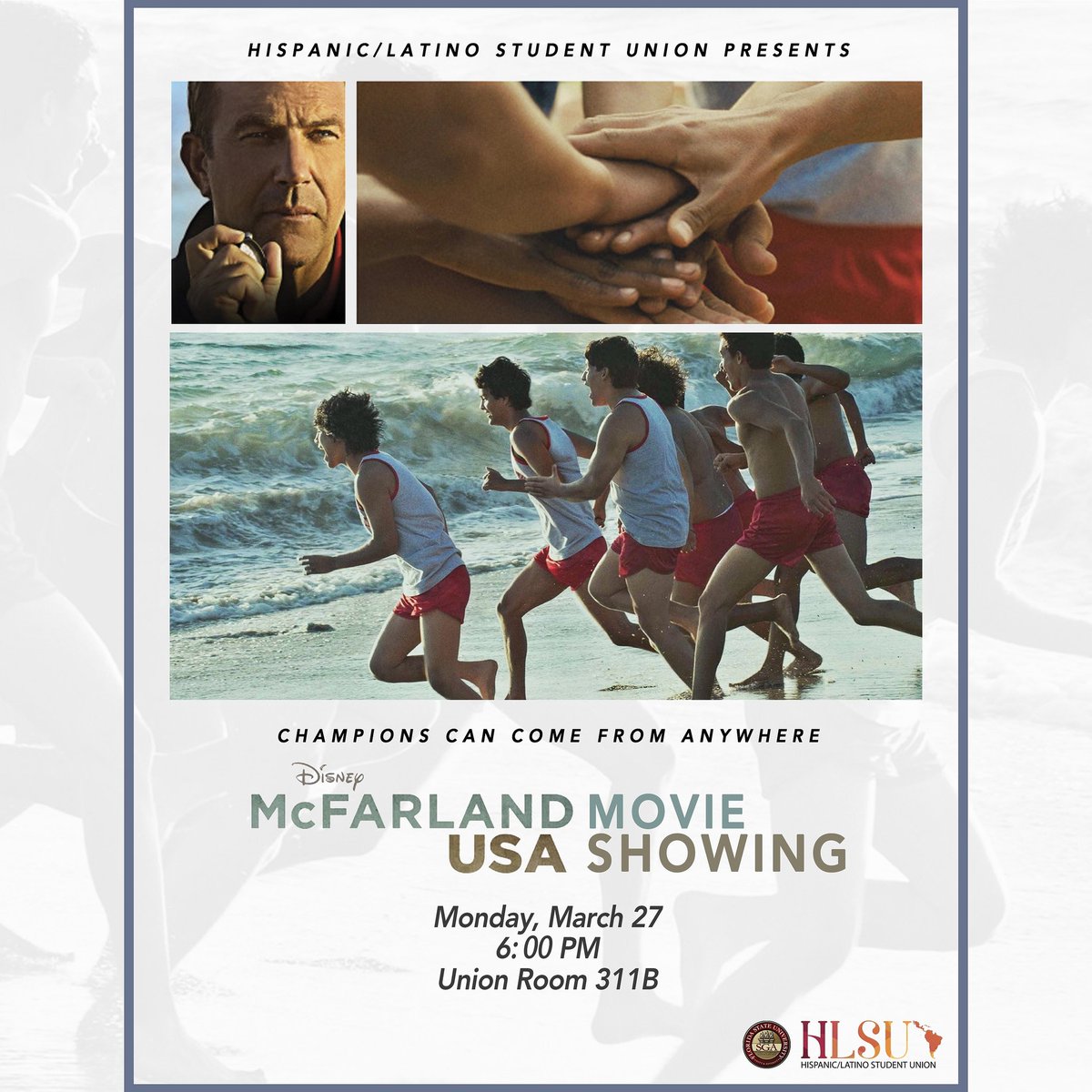 FSU_HLSU's tweet photo. It is officially #CesarChavezWeek so can we get a woo-hoo! We are proud to kick CCW with the showing of an inspiring movie: MacFarland, USA! https://t.co/WXa62UtHje