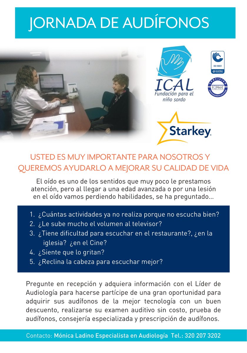 FundacionICAL's tweet photo. Ven y participa en nuestra jornada de Audífonos. El 27 de Abril en la sede de Chia y el 28 en Bogotá. Disfruta de grandes beneficios. https://t.co/6ufFUjPQCp