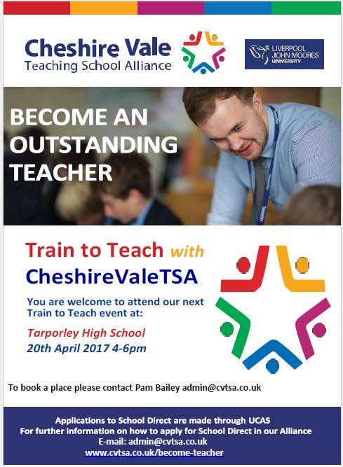 There is an upcoming Train to Teach event in April with <a href="/cheshirevaletsa/">Cheshire Vale TSA</a>.