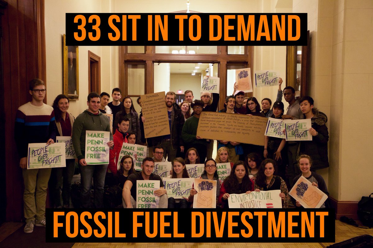 BREAKING:33 students at the University of Pennsylvania sit in College Hall to demand fossil fuel divestment. Join us! #divestpenn #pennsitin