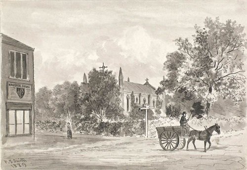 Hull_Museums's tweet photo. Pen and ink drawing of Newland Church and the Haworth Arms from Cottingham Road, 1889 #OldHull #FSSmith https://t.co/iwuHiG5Eek