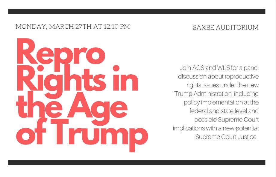 ACSOhioState's tweet photo. Join us TODAY in Saxbe at lunch to discuss Reproductive Rights in the Age of Trump! Lunch will be provided! #ACSMoritz πΊπΈπ https://t.co/tumdZLf57y