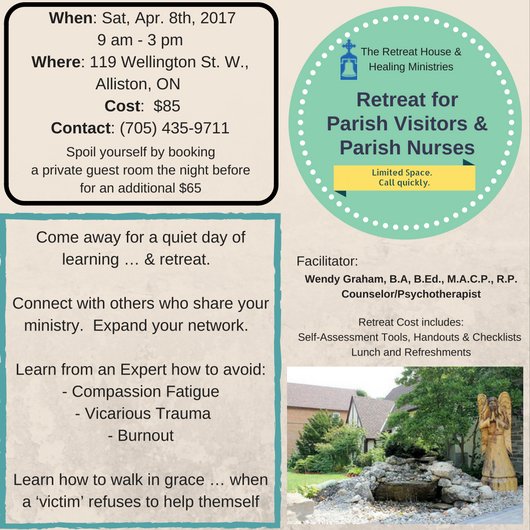 Are you a Parish Visitor or Parish Nurse looking for ways to deal with Burnout, Compassion Fatigue or Vicarious Trauma?  Call us to register