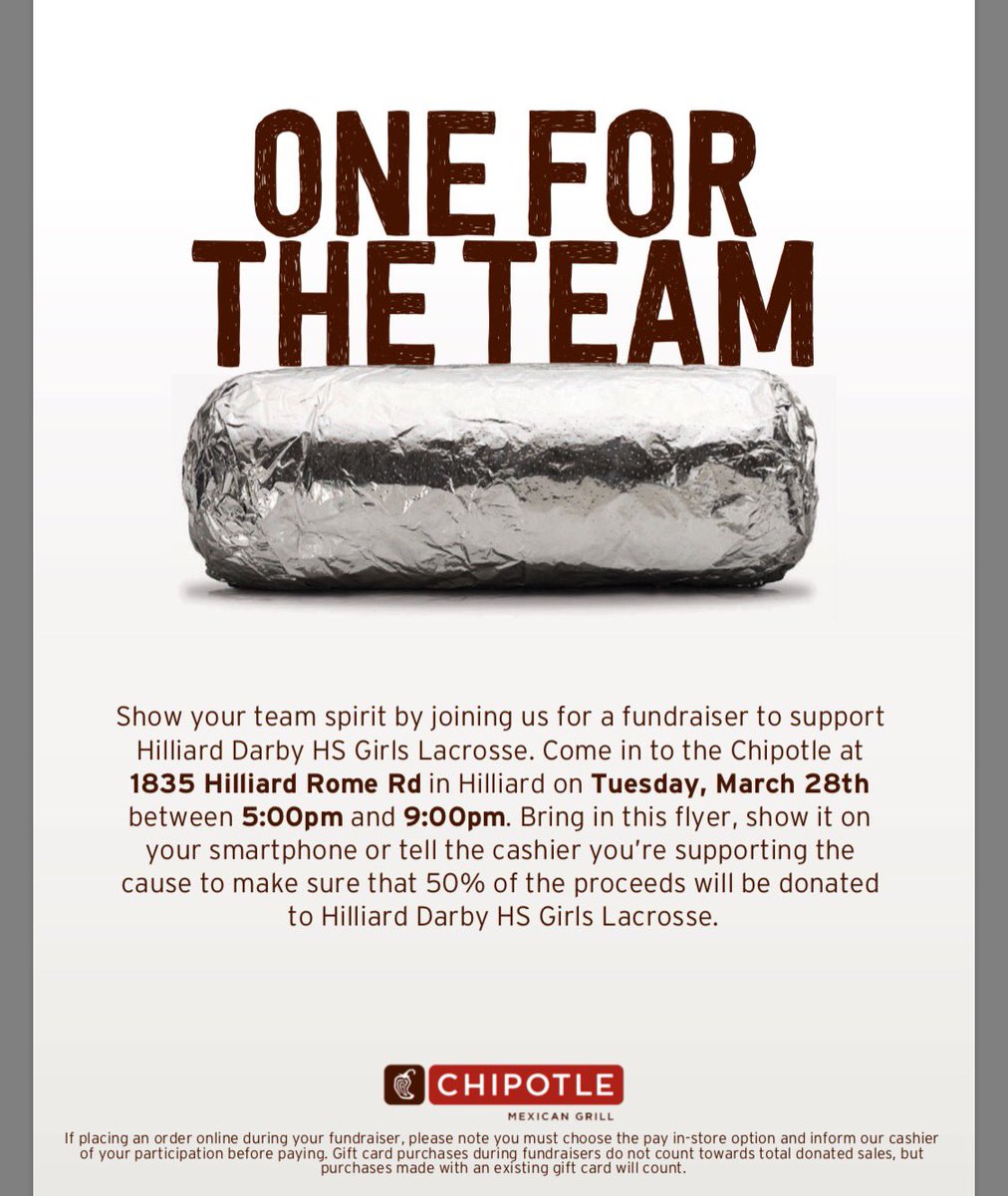 MAKE SURE YOU COME TO CHIPOTLE TOMORROW AND SHOW THEM THIS FORM FOR OUR FUNDRAISER