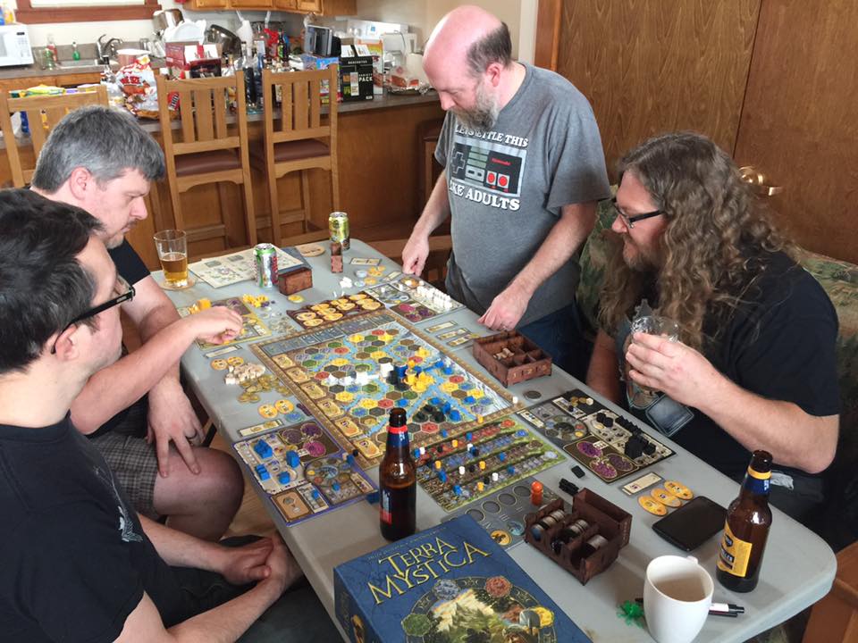 thesecretcabal's tweet photo. So much gaming at #Robbcon @BluePegPinkPeg @Cephalofair https://t.co/g6h8g7sl9I