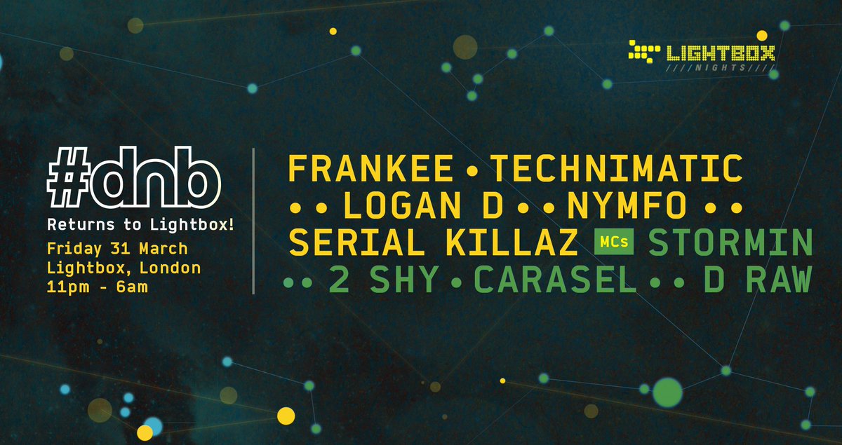 TechnimaticUK's tweet photo. We're back in London this weekend for #DNB at The Lightbox. Line-up is a lovely mix of styles. Ticket info ere: https://t.co/bkQNfSqXXr https://t.co/MEjdrgUZ9O