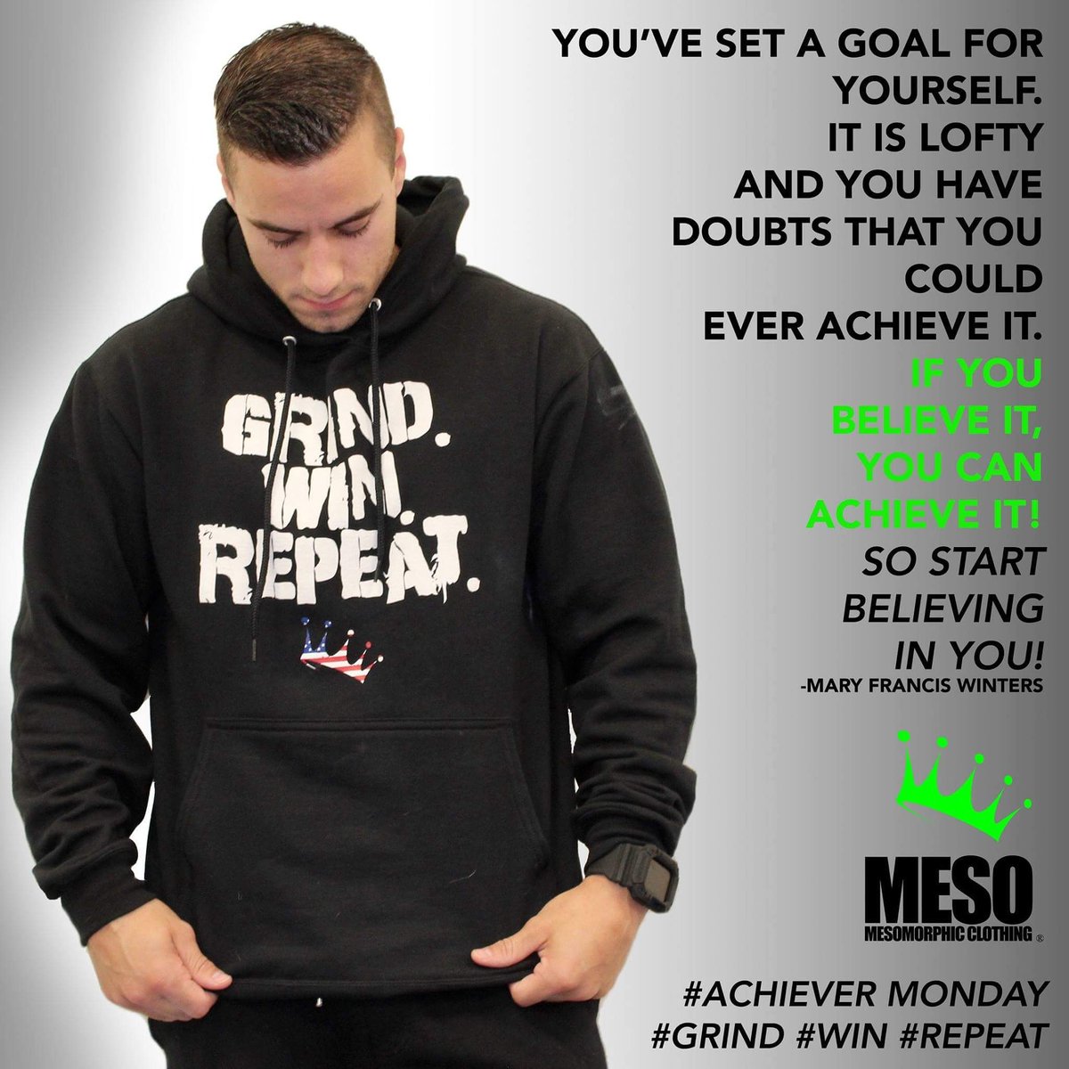 Mesoclothing's tweet photo. Your dose of Monday Motivation - IF YOU BELIEVE IT, YOU CAN ACHIEVE IT!
#mondaymotivation #achievermondays #bemesomorphic #meso https://t.co/7vzQAaq99S