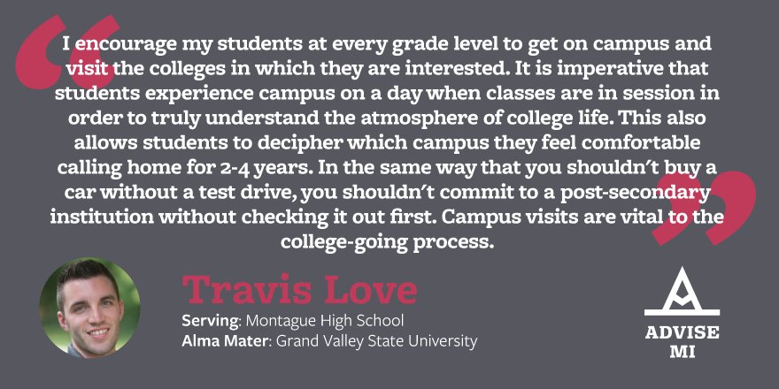 MICollegeAccess's tweet image. Meet the Adviser Monday: Travis Love, a graduate of @GVSU  serves at Montague HS. #springbreaktips #college #AdviseMI
