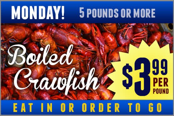 Monday already? Kick off another work week with $3.99 per pound boiled crawfish! #TasteLouisiana #LouisianaSeafood qoo.ly/eee2u