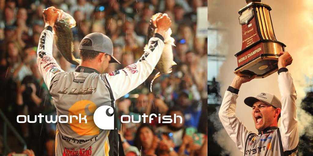 Carhartt's tweet image. 15th place at sunup. World champion at sunset. That's how you #OutfishThemAll. Congrats @JLeefishing 2017 GEICO Bassmaster Classic Champ!