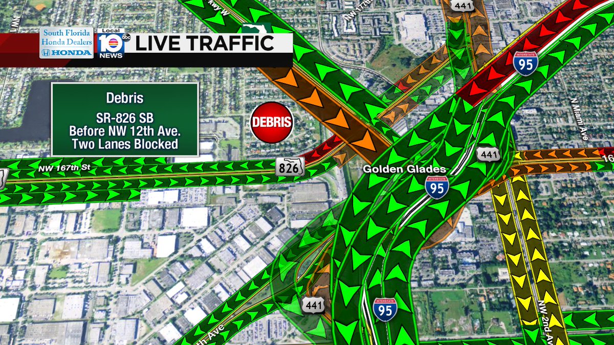 ROAD DEBRIS: SR-826 SB right before NW 12th Ave. Two lanes are blocked. #TRAFFIC #MIAMI https://t.co/A4sjvdz4t3