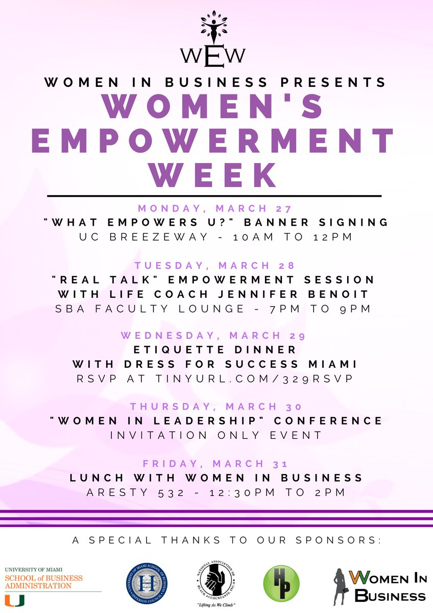 UMBusUndergrad's tweet photo. Remember today starts Women's Empowerment Week, come out and support Women in Business and the many opportunities being presented this week! https://t.co/RhGSFWhQn2