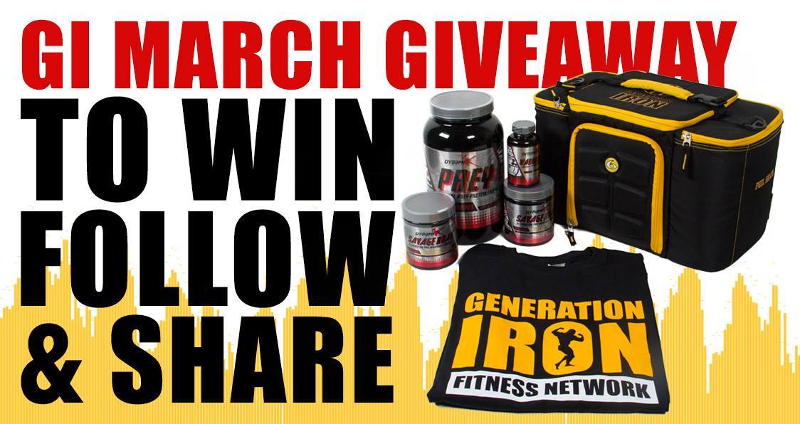 GenerationIron's tweet photo. NEW #GIVEAWAY! Like, RT, &amp; follow to win a GI Six Pack Fitness bag, @dynamikmuscle supps, and GI shirt. One week left! Ends April 1st! https://t.co/sZy4BZXEjh