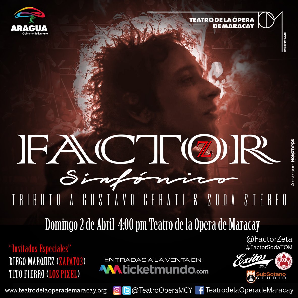 SubSotano1's tweet photo. #sodastereo &amp; #gustavocerati en sinfónico @factorzeta

domingo 2 de Abril 4:00 pm @teatrooperamcy 
Entradas: https://t.co/UUmJujHz5l https://t.co/rJiRFzjdrp